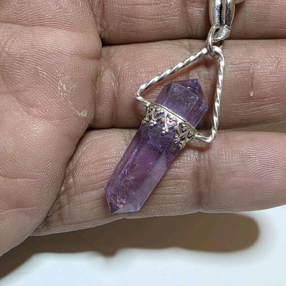 TJF 925 STERLING SILVER CHERUB GUARDIAN ANGEL WITH NATURAL AMETHYST PENDANT - Picture 6 of 10